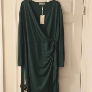 NWT Long sleeve green wrap dress